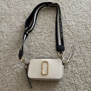 Marc Jacobs Cream and Black Crossbody Bag with Striped Strap